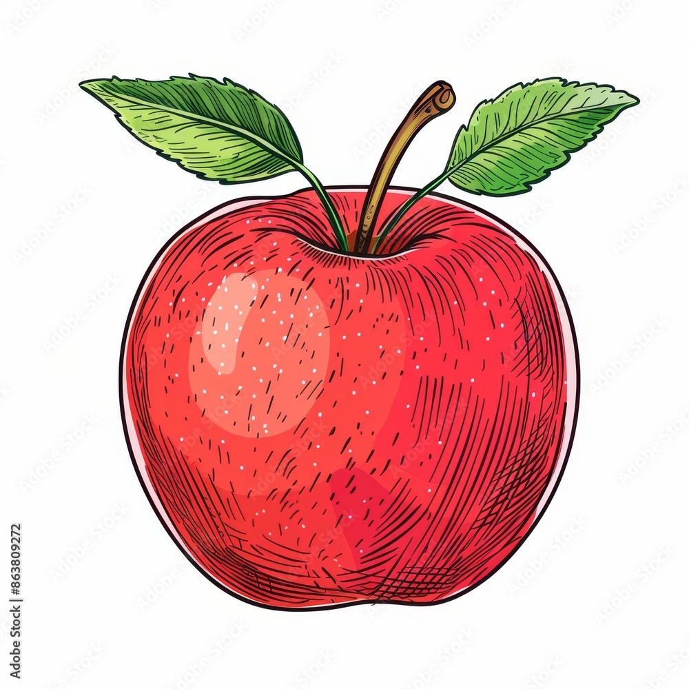 Wall mural An apple with leaf is isolated on a white background to show the healthy food. Modern fruit, juicy dessert.