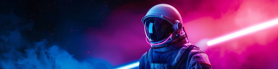 Close-Up Portrait of a Young Astronaut in Spacesuit with Mission Elements, Generated by AI