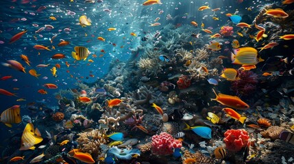 Fototapeta premium Underwater fish nature animal illustration water reef background.