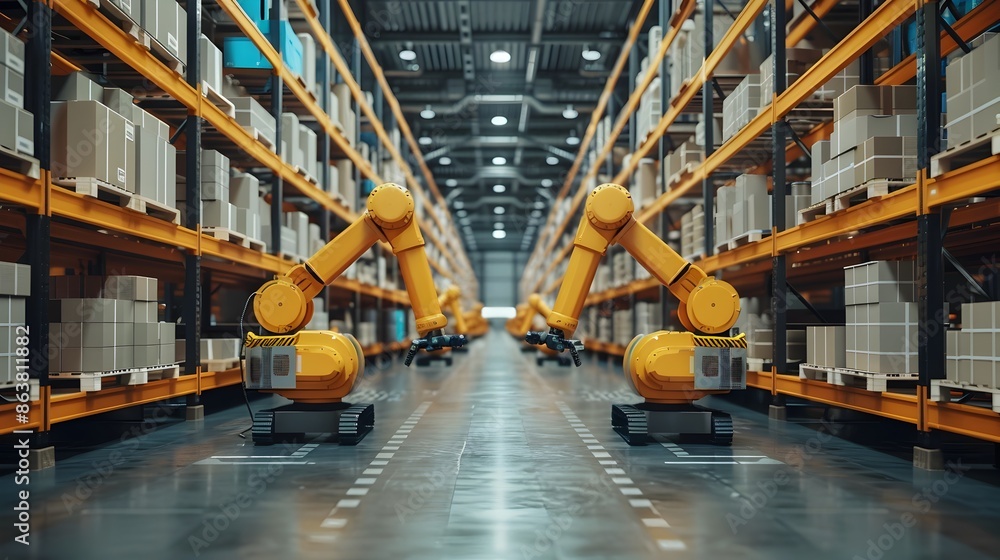 Aufkleber robotic arms in a modern warehouse enabling advanced business automation and efficient logistics