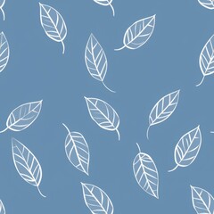 Fototapeta premium Seamless pattern with white leaves on a blue background. Nature, floral, botanical, organic, minimalist design. Ideal for textiles, fabrics, wallpaper, wrapping paper, and more.