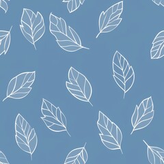 Fototapeta premium Seamless pattern with white leaves on blue background. Nature, floral, spring or summer concept.