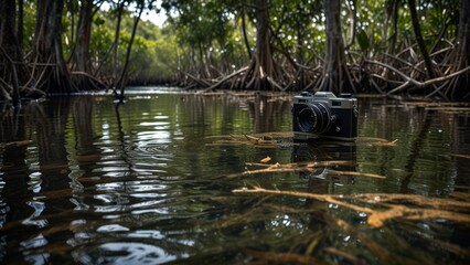Fototapeta premium Vintage Camera in Mangrove Waters