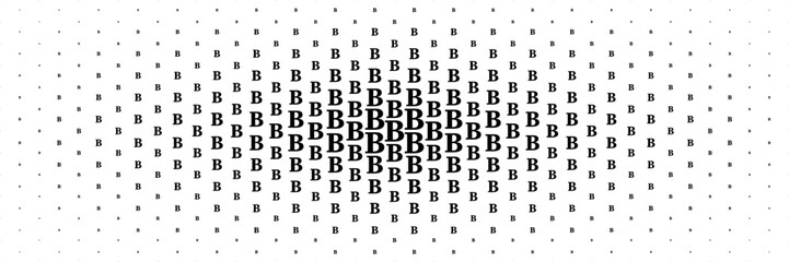 horizontal halftone of black capital letter b spreading from center for pattern and background.