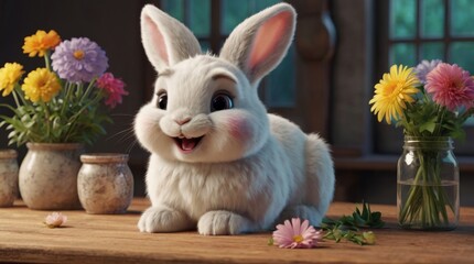 Obraz premium Adorable Bunny in Flower Shop