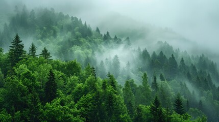 green foggy forest landscape
