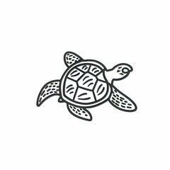 Fototapeta premium A monochrome picture of a loggerhead sea turtle isolated on a white background. This is a modern reptile, nautical tortoise with a shell.
