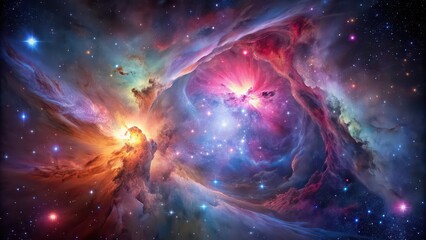 Vibrant image of the M42 Orion Nebula in the Orion Constellation, space, astronomy, celestial, nebula