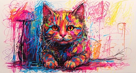 Colorful Abstract Cat Portrait