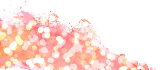 春夏用抽象横長テンプレート。白背景にボケライト付のピンクのアルコールインクアートの波