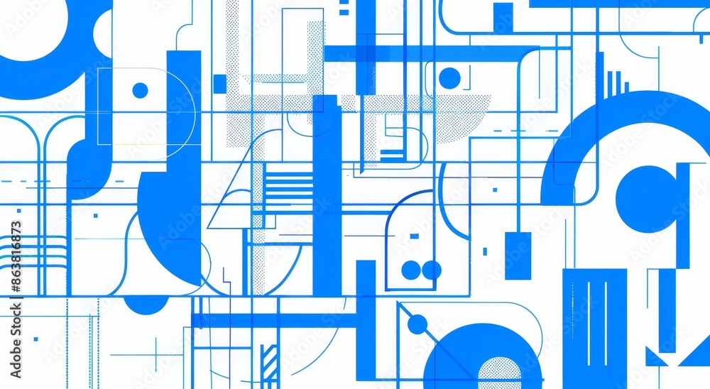 Fototapete an engineering geometric sketch typeface, architecture font or construction typeface with the englis