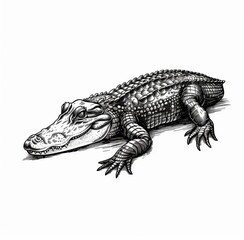 Fototapeta premium Crocodile ancient aztec animal isolated on white. Retro crocodile with sharp teeth and claws.