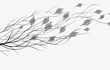 A wind blowing line background, leaves falling season and doodle leaves motion. A wind blowing line background or autumn windy weather linear modern background.