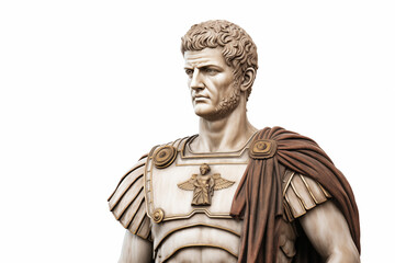Men Roman emperor on a white background. Topics related to ancient Rome. Roman civilization. Roman warlord. Archaeological discovery. Isolated image	
