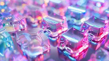 Colorful, glossy 3D cubes with vibrant lighting effects.