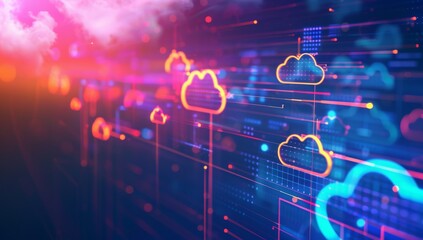 Data cloud Servers and Supercomputers with Cloud Storage. Internet Artificial intelligence. Technology web background.