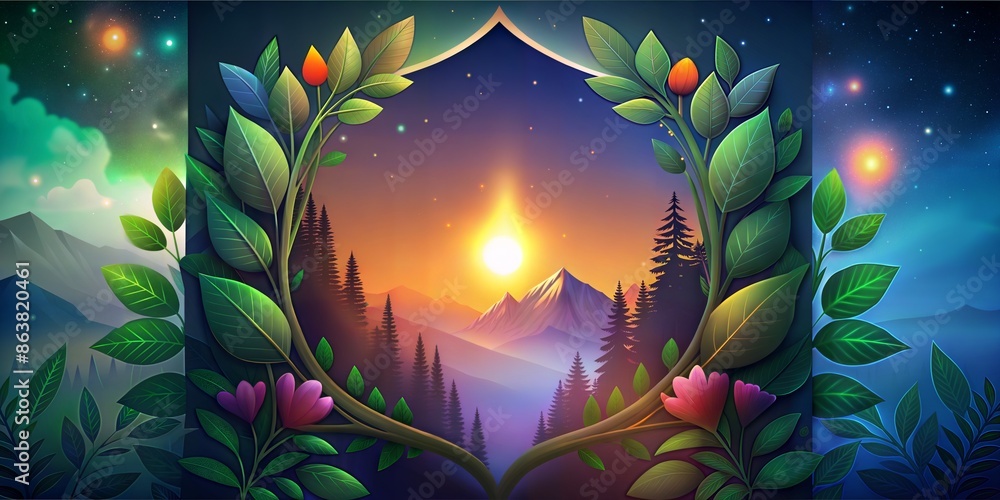 Canvas Prints vector abstract nature landscape with mountains and trees.