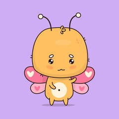 Cute butterfly. Funny cartoon insect kawaii character. Vector illustration. Kids collection