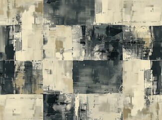 Abstract Black And White And Beige Grid Pattern Art Painting