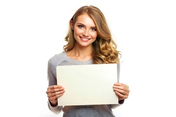 Fototapeta premium Young woman holding a blank sign.