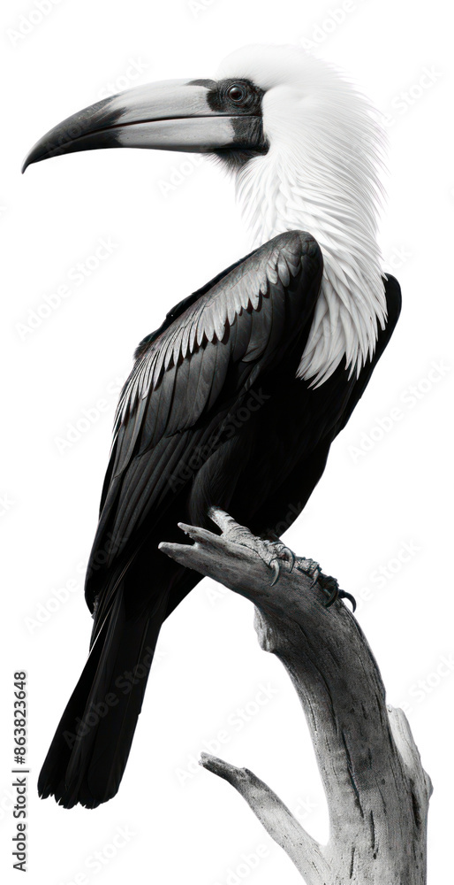 Sticker PNG A hornbill bird and the sky animal black white.