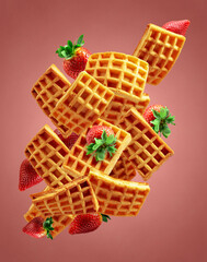 Belgian waffles with fresh strawberries.