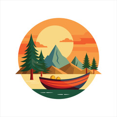 canoe, sunsets and tree of mountain