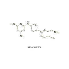 Melarsomine flat skeletal molecular structure Anthelmintic agent drug used in worm infection treatment. Vector illustration scientific diagram.