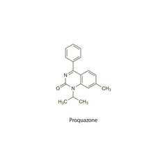 Proquazone flat skeletal molecular structure NSAID drug used in Pain treatment. Vector illustration scientific diagram.