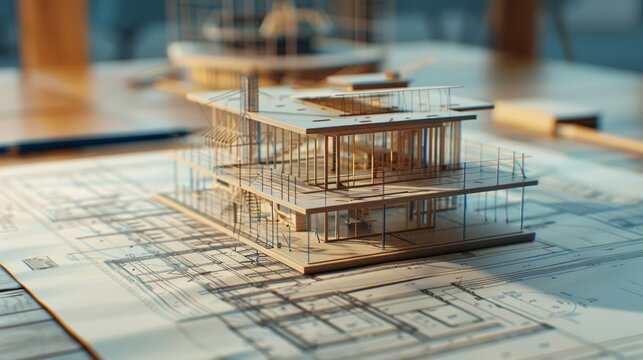 Architectural blueprint on a drafting table High quality images