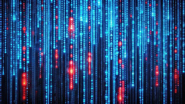 Blue matrix code structure with red dangerous code lines, waves, blue, matrix, code, structure, red, dangerous, lines
