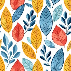 Obraz premium Seamless pattern with colorful autumn leaves. Ideal for fabric, wallpaper, and fall-themed designs. Keywords. nature, foliage, orange, yellow, blue, red, season, art, background