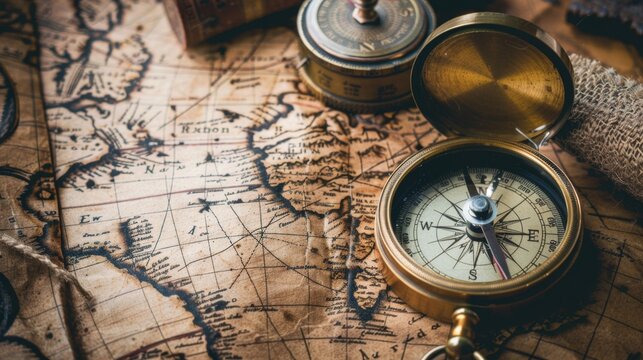 Geography tools including a compass and map High quality images