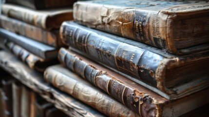 Fototapeta premium Collection of history textbooks with bookmarks High quality images