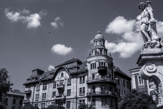 Historic building in the city of Arad, Romania.Detail of the facade. High quality photo