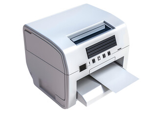 Fototapeta premium A white printer with paper in the tray, ready to print.