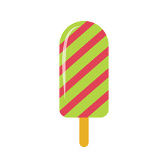 Ice cream flat. Cute kids frozen creamy desserts and sundaes. Waffles cones vanilla, ice lolly scoops cake. Colorful cartoon creamed chocolate and milk brown yellow green and red popsicle