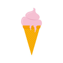 Ice cream flat. Cute kids frozen creamy desserts and sundaes. Waffles cones vanilla, ice lolly scoops cake. Colorful cartoon creamed chocolate and milk brown yellow green and red popsicle