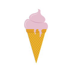 Ice cream flat. Cute kids frozen creamy desserts and sundaes. Waffles cones vanilla, ice lolly scoops cake. Colorful cartoon creamed chocolate and milk brown yellow green and red popsicle