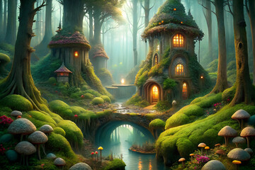 Enchanting Fairy Tale Forest Homes With Bridge and Stream