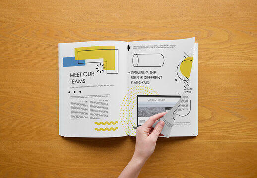 Mockup Of Person Turning Page In Customizable Us Letter Magazine