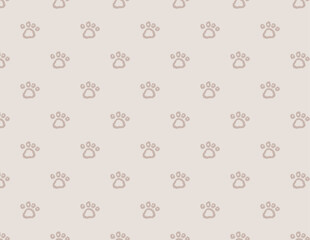 アナログ風　犬・猫の肉球の手描きイラストパターン
