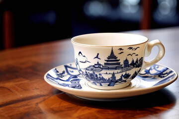 Fototapeta premium A teacup with a unique design: This is a teacup that embodies the characteristics of the travel destination.