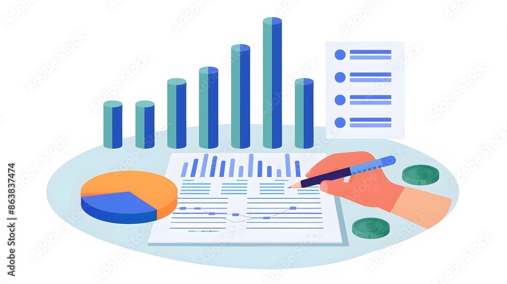 Poster business analysis chart showcasing data visualization with graphs and charts, perfect for financial 