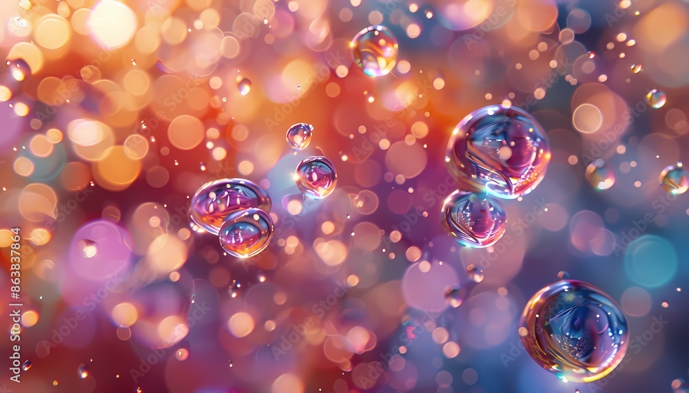 Aufkleber a colorful abstract background with several iridescent bubbles floating against a backdrop of blurre