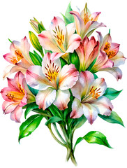 Naklejka premium bouquet Alstroemeria flower portrait no background png decorative floral watercolor painting