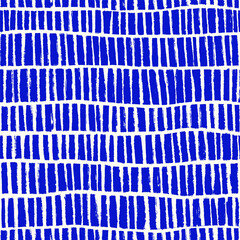 Naive Blue playful boho seamless pattern with hand drawn textured dashes. Abstract matisse pattern in bright childish colors. Messy graffiti wallpaper print. Swiss Doodle contemporary design for kids.