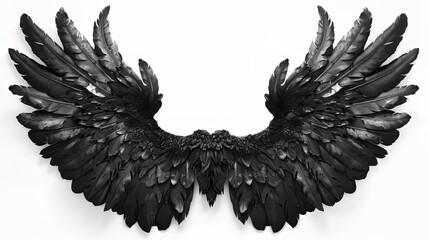 Fototapeta premium Black Angel Wings on White Background