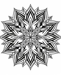 Mystical mandala image, bold and easy, line art for coloring, symmetric drawing, black bold lines