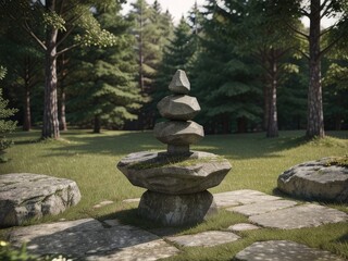 zen stones in the forest